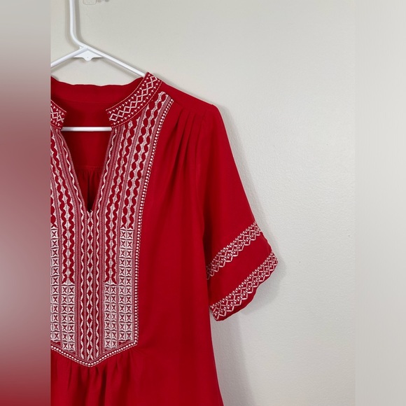 Liesl Women Casual Tops V Neck Short Sleeve Boho Print Shirts Summer Blouses Red - Picture 4 of 14